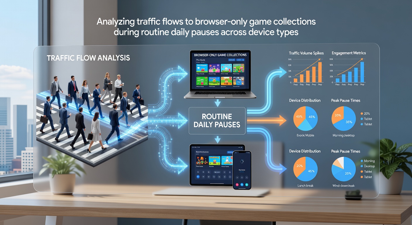 Heatmap visualization of peak traffic times for browser games split by device category across global regions