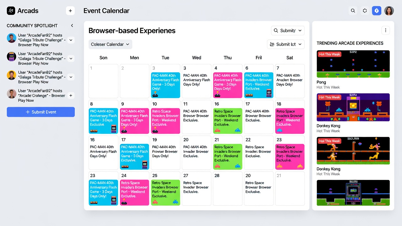 Shift employee viewing a mobile calendar app listing browser arcade events during a work break