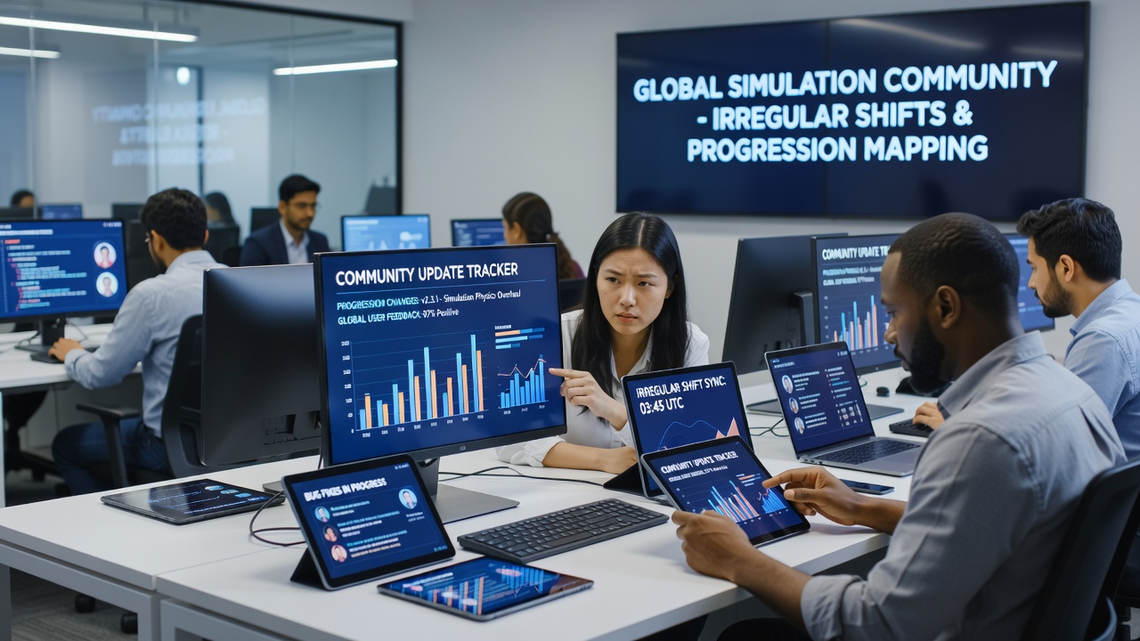 Global users accessing community update trackers on tablets and desktops during irregular shifts