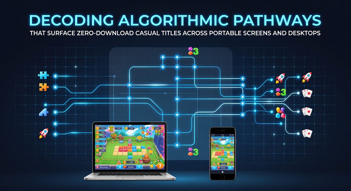 Visualization of algorithmic recommendation pathways connecting mobile and desktop devices for instant casual game access