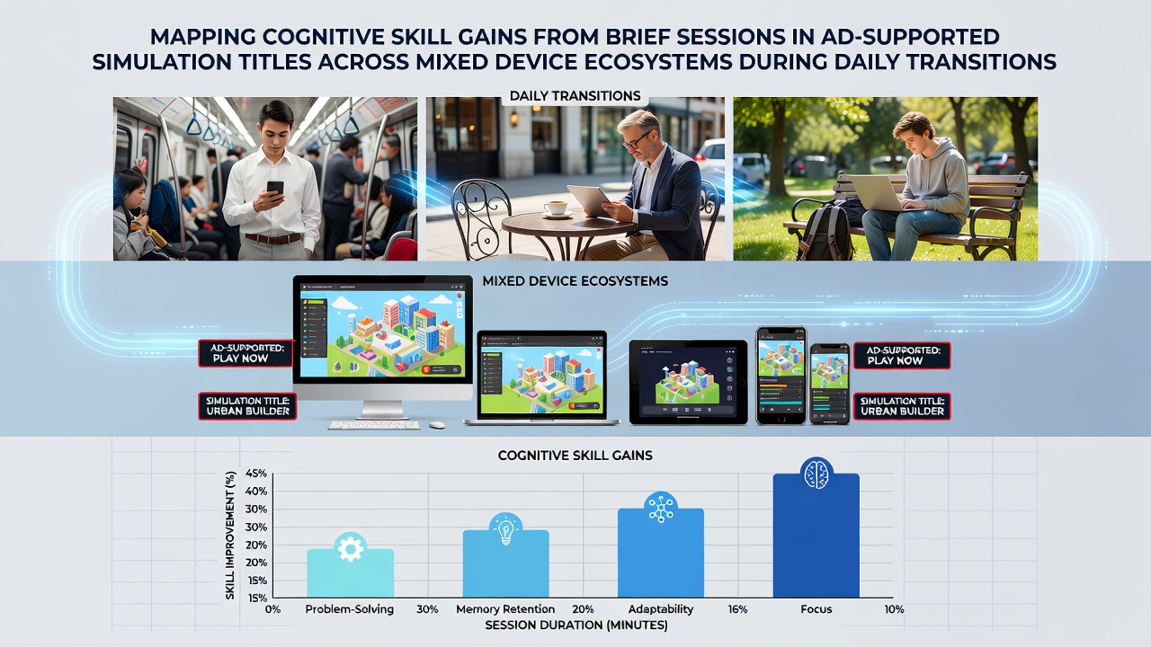 Researchers analyzing data patterns from ad-supported simulation games played across smartphones and laptops during daily commutes