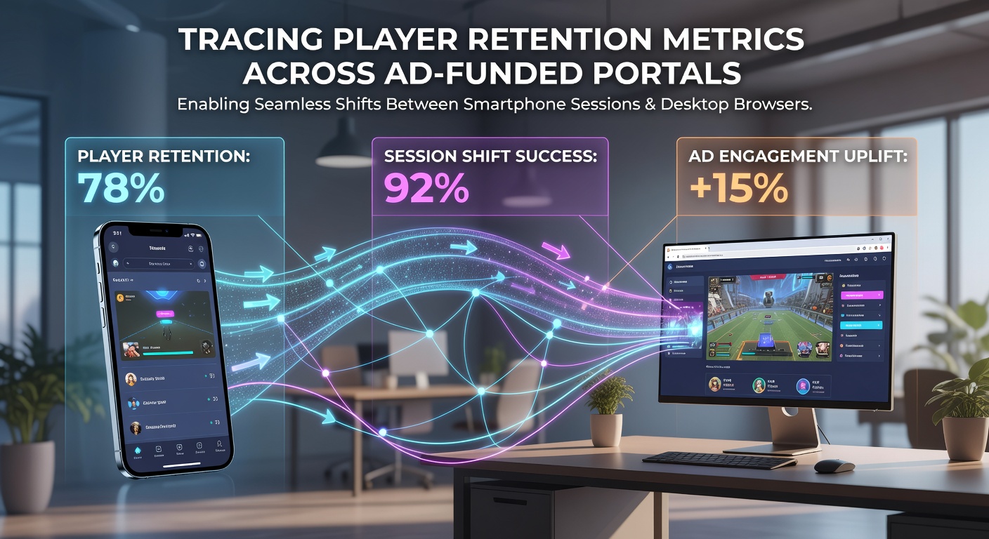Analytics dashboard showing player retention metrics across mobile and desktop game portals