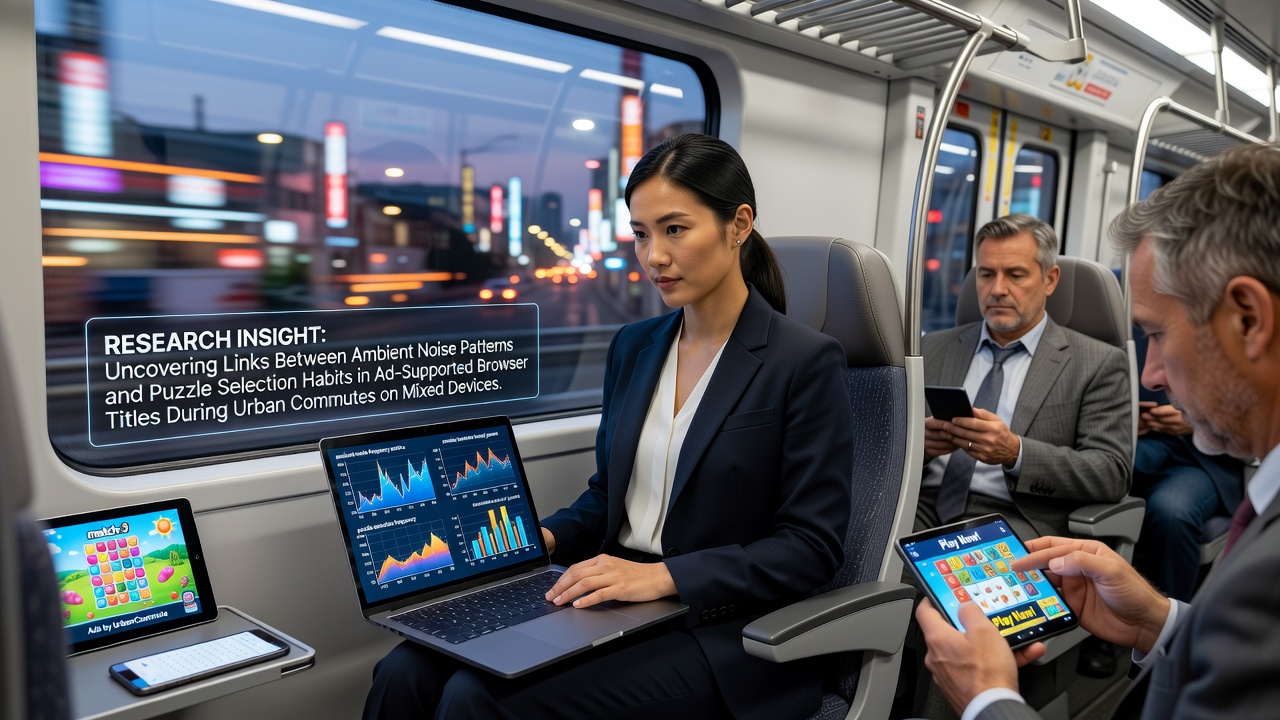 Urban commuter using a smartphone to play browser-based puzzle games amid city traffic noise